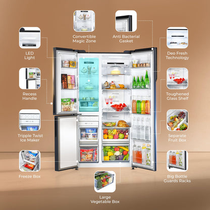 Haier 592 L 3 Star Frost Free Side By Side Refrigerator Graphite Black 