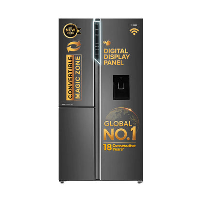 Haier 592 L 3 Star Frost Free Side By Side Refrigerator Graphite Black 