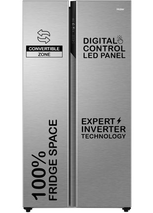 Haier 596 L, 3 Star, 100% Convertible Fridge Space, Expert Inverter, Frost Free Side by Side Refrigerator, (HES-690SS-P, Shiny Silver) 