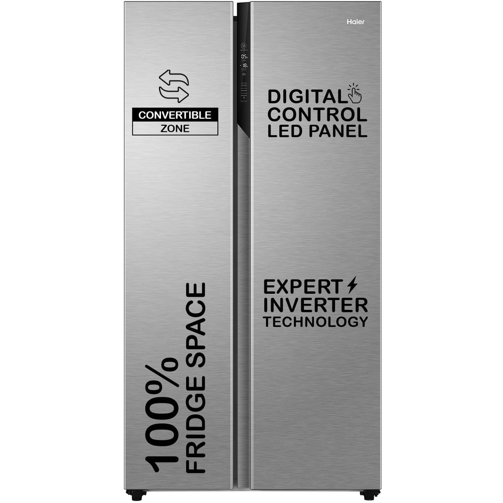 Haier 596 L, 3 Star, 100% Convertible Fridge Space, Expert Inverter, Frost Free Side by Side Refrigerator, (HES-690SS-P, Shiny Silver)