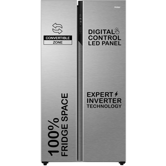Haier 596 L, 3 Star, 100% Convertible Fridge Space, Expert Inverter, Frost Free Side by Side Refrigerator, (HES-690SS-P, Shiny Silver) 