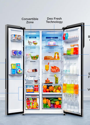 Haier 596 L, 3 Star, 100% Convertible Fridge Space, Expert Inverter, Frost Free Side by Side Refrigerator, (HES-690SS-P, Shiny Silver) 