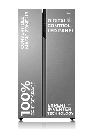 Haier 596 L, 3 Star, 100% Convertible Fridge Space, Expert Inverter, Frost Free Side by Side Refrigerator, (HES-690SS-P, Shiny Silver) 