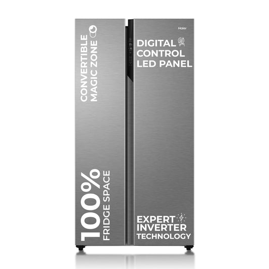 Haier 596 L, 3 Star, 100% Convertible Fridge Space, Expert Inverter, Frost Free Side by Side Refrigerator, (HES-690SS-P, Shiny Silver) 
