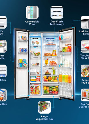Haier 596 L, 3 Star, 100% Convertible Fridge Space, Expert Inverter, Frost Free Side by Side Refrigerator, (HES-690SS-P, Shiny Silver) 