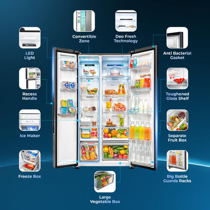 Haier 596 L, 3 Star, 100% Convertible Fridge Space, Expert Inverter, Frost Free Side by Side Refrigerator, (HES-690SS-P, Shiny Silver) 