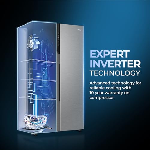 Haier 596 L, 3 Star, 100% Convertible Fridge Space, Expert Inverter, Frost Free Side by Side Refrigerator, (HES-690SS-P, Shiny Silver) 
