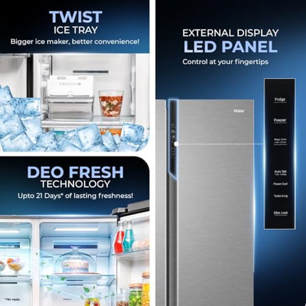 Haier 596 L, 3 Star, 100% Convertible Fridge Space, Expert Inverter, Frost Free Side by Side Refrigerator, (HES-690SS-P, Shiny Silver) 