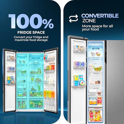 Haier 596 L, 3 Star, 100% Convertible Fridge Space, Expert Inverter, Frost Free Side by Side Refrigerator, (HES-690SS-P, Shiny Silver) 
