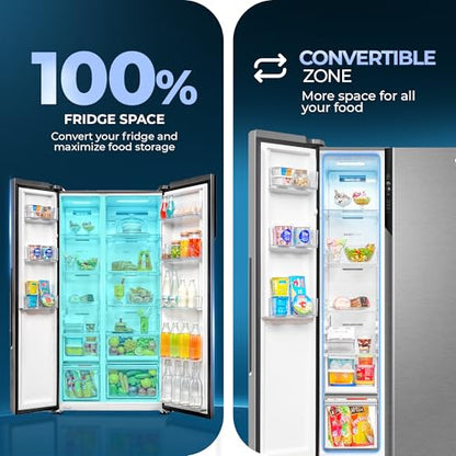 Haier 596 L, 3 Star, 100% Convertible Fridge Space, Expert Inverter, Frost Free Side by Side Refrigerator, (HES-690SS-P, Shiny Silver) 