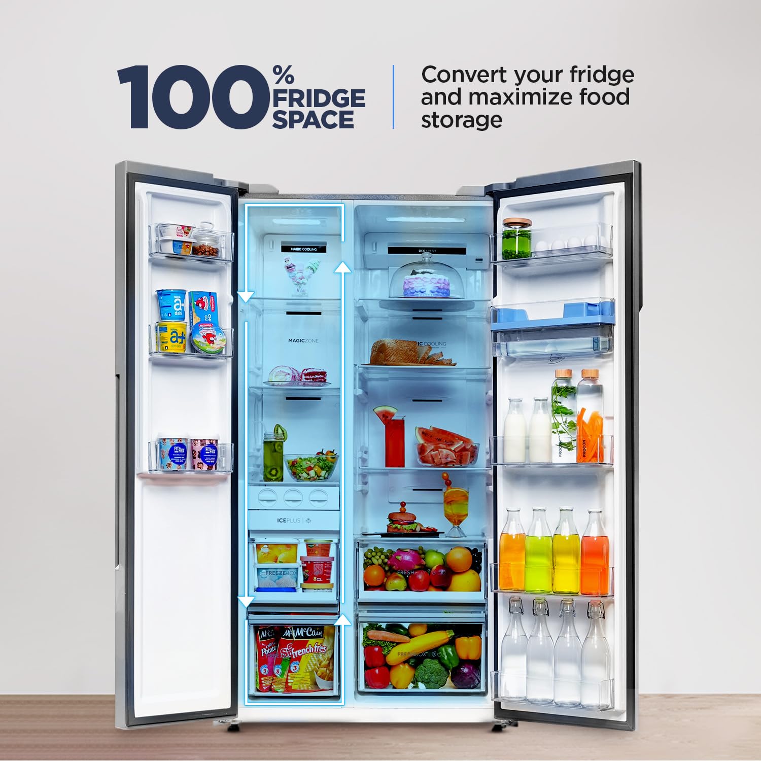 Haier 596 L, Wi-Fi enabled Water Dispenser Frost Free, 2-Door Side by Side Refrigerator with 100% Convertible Fridge Space & Expert Inverter Technology (HRS-682SWDU1, Shiny Steel, 2024 Model) 