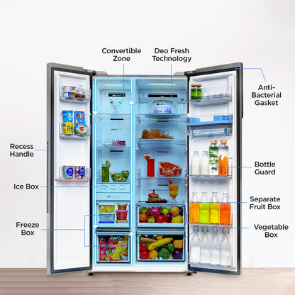 Haier 596 L, Wi-Fi enabled Water Dispenser Frost Free, 2-Door Side by Side Refrigerator with 100% Convertible Fridge Space & Expert Inverter Technology (HRS-682SWDU1, Shiny Steel) 