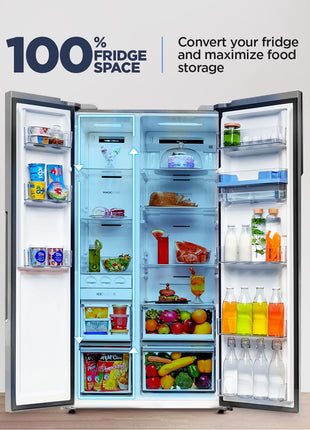 Haier 596 L, Wi-Fi enabled Water Dispenser Frost Free, 2-Door Side by Side Refrigerator with 100% Convertible Fridge Space & Expert Inverter Technology (HRS-682SWDU1, Shiny Steel) 