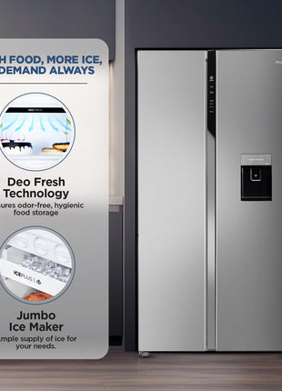 Haier 596 L, Wi-Fi enabled Water Dispenser Frost Free, 2-Door Side by Side Refrigerator with 100% Convertible Fridge Space & Expert Inverter Technology (HRS-682SWDU1, Shiny Steel) 