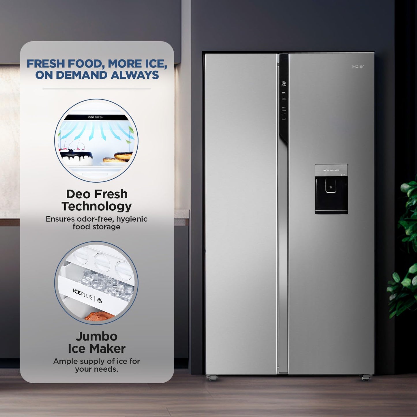 Haier 596 L, Wi-Fi enabled Water Dispenser Frost Free, 2-Door Side by Side Refrigerator with 100% Convertible Fridge Space & Expert Inverter Technology (HRS-682SWDU1, Shiny Steel) 