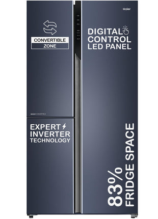 Haier 598 L, 3 Star, 83% Convertible Fridge Space, Expert Inverter, Frost Free, Side by Side Refrigerator, (HRT-683GK, Graphite Black) 