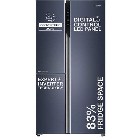 Haier 598 L, 3 Star, 83% Convertible Fridge Space, Expert Inverter, Frost Free, Side by Side Refrigerator, (HRT-683GK, Graphite Black) 