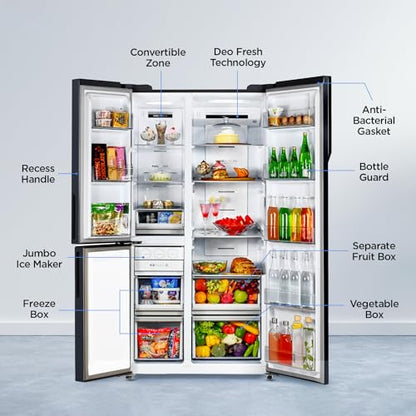 Haier 598 L, 3 Star, 83% Convertible Fridge Space, Expert Inverter, Frost Free, Side by Side Refrigerator, (HRT-683GK, Graphite Black) 