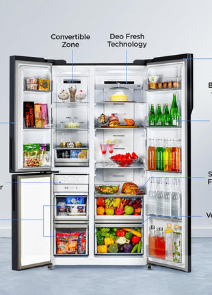 Haier 598 L, 3 Star, 83% Convertible Fridge Space, Expert Inverter, Frost Free, Side by Side Refrigerator, (HRT-683GK, Graphite Black) 