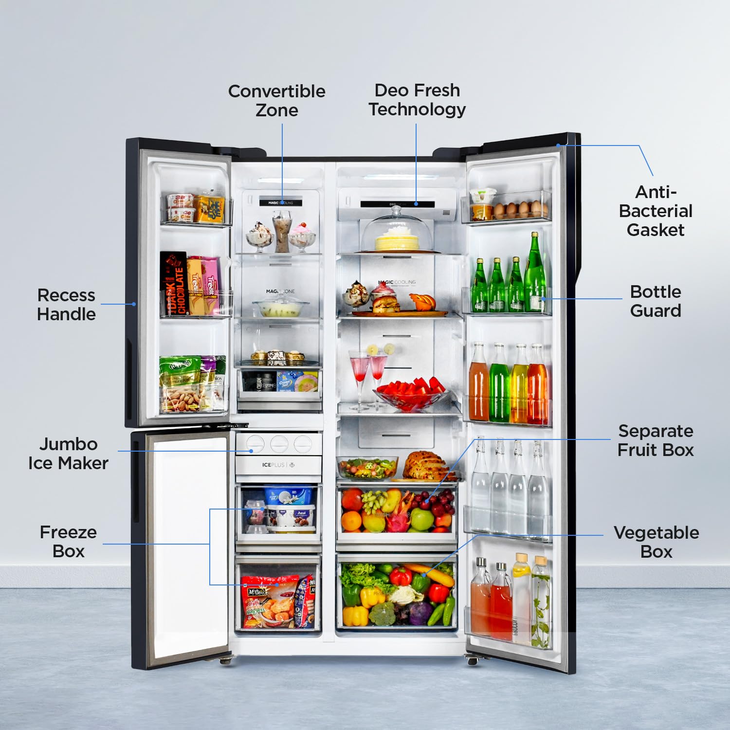 Haier 598 L, 3 Star, 83% Convertible Fridge Space, Expert Inverter, Frost Free, Side by Side Refrigerator, (HRT-683GK, Graphite Black) 