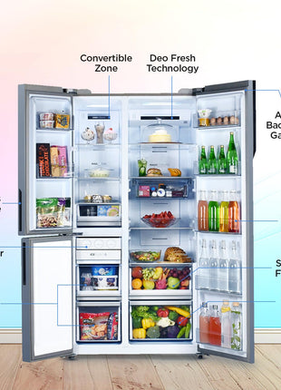 Haier 598L, 3-Star, Vogue 83% Convertible Fridge Space, Expert Inverter 3-Door Side by Side Refrigerator, (HRT-683GOG, Grey Onyx Glass) 