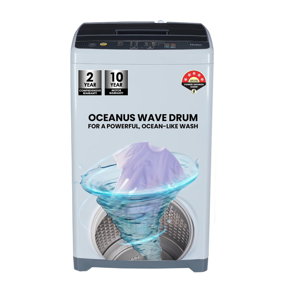 Haier 6 kg 5 Star Oceanus Wave Drum Washing Machine Fully Automatic Top Load (HWM60-AE, Moonlight Silver) price under 20000