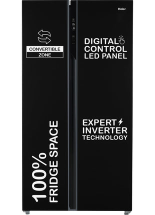 Haier 602 L, 3 Star, 100% Convertible Fridge Space, Expert Inverter, Frost Free Side by Side Refrigerator, (HRS-682KS, Black Steel) 