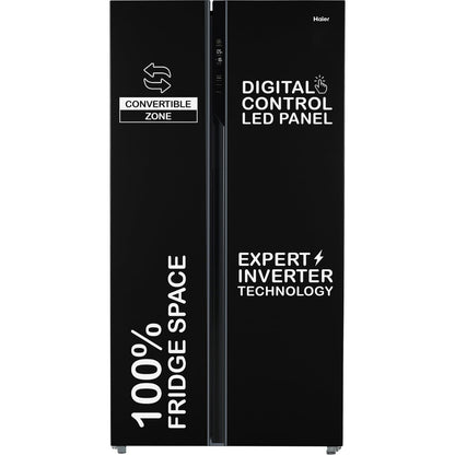 Haier 602 L, 3 Star, 100% Convertible Fridge Space, Expert Inverter, Frost Free Side by Side Refrigerator, (HRS-682KS, Black Steel) 