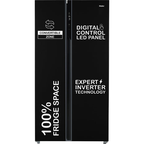 Haier 602 L, 3 Star, 100% Convertible Fridge Space, Expert Inverter, Frost Free Side by Side Refrigerator, (HRS-682KS, Black Steel) 