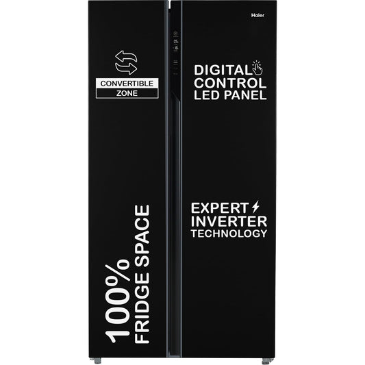 Haier 602 L, 3 Star, 100% Convertible Fridge Space, Expert Inverter, Frost Free Side by Side Refrigerator, (HRS-682KS, Black Steel) 