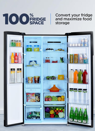 Haier 602 L, 3 Star, 100% Convertible Fridge Space, Expert Inverter, Frost Free Side by Side Refrigerator, (HRS-682KS, Black Steel) 
