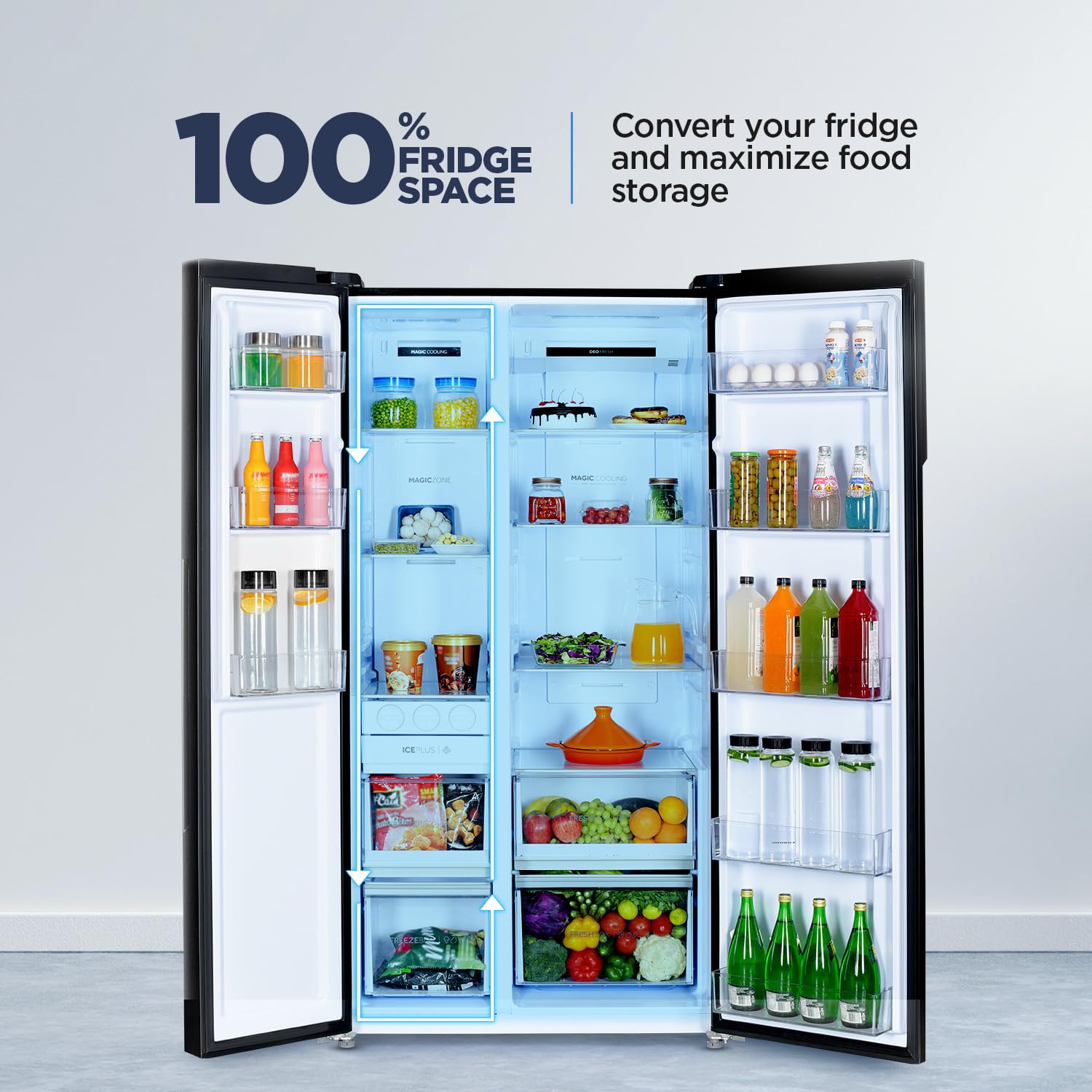 Haier 602 L, 3 Star, 100% Convertible Fridge Space, Expert Inverter, Frost Free Side by Side Refrigerator, (HRS-682KS, Black Steel) 