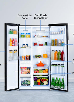 Haier 602 L, 3 Star, 100% Convertible Fridge Space, Expert Inverter, Frost Free Side by Side Refrigerator, (HRS-682KS, Black Steel) 