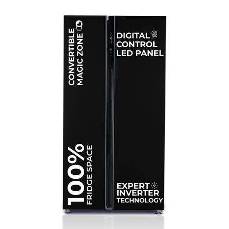 Haier 602 L, 3 Star, 100% Convertible Fridge Space, Expert Inverter, Frost Free Side by Side Refrigerator, (HRS-682KS, Black Steel) 