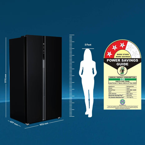 Haier 602 L, 3 Star, 100% Convertible Fridge Space, Expert Inverter, Frost Free Side by Side Refrigerator, (HRS-682KS, Black Steel) 