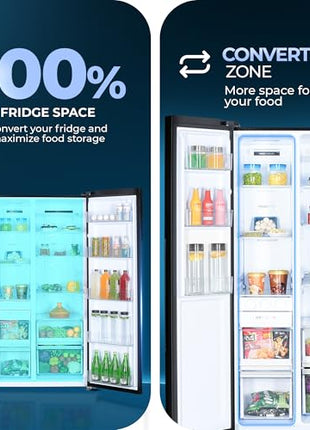 Haier 602 L, 3 Star, 100% Convertible Fridge Space, Expert Inverter, Frost Free Side by Side Refrigerator, (HRS-682KS, Black Steel) 