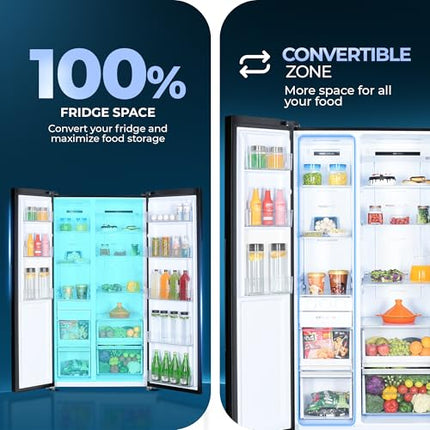Haier 602 L, 3 Star, 100% Convertible Fridge Space, Expert Inverter, Frost Free Side by Side Refrigerator, (HRS-682KS, Black Steel) 