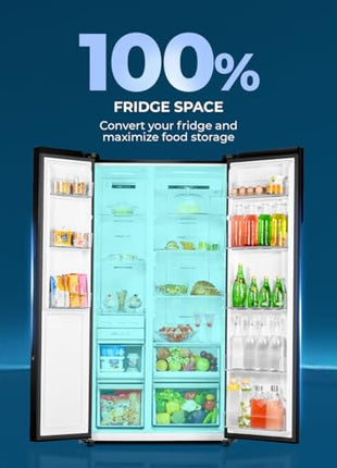 Haier 602L 3Star 2 Door Premium Glass Side by Side Frost Free Refrigerator|100% Convertible|Wi-Fi|Expert Inverter Technology|Digital Display Panel|Triple Twist Ice Maker (HRS-682KGU1, Black Glass) 