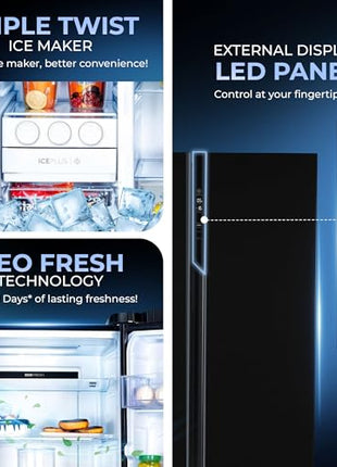 Haier 602L 3Star 2 Door Premium Glass Side by Side Frost Free Refrigerator|100% Convertible|Wi-Fi|Expert Inverter Technology|Digital Display Panel|Triple Twist Ice Maker (HRS-682KGU1, Black Glass) 