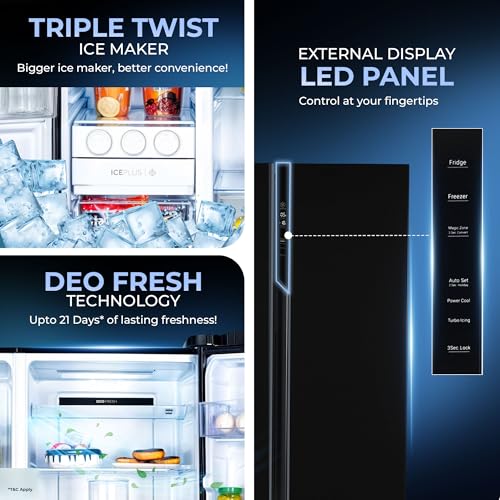 Haier 602L 3Star 2 Door Premium Glass Side by Side Frost Free Refrigerator|100% Convertible|Wi-Fi|Expert Inverter Technology|Digital Display Panel|Triple Twist Ice Maker (HRS-682KGU1, Black Glass) 
