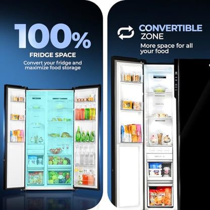 Haier 602L 3Star 2 Door Premium Glass Side by Side Frost Free Refrigerator|100% Convertible|Wi-Fi|Expert Inverter Technology|Digital Display Panel|Triple Twist Ice Maker (HRS-682KGU1, Black Glass) 