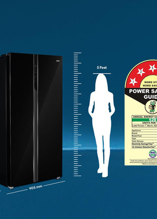 Haier 602L 3Star 2 Door Premium Glass Side by Side Frost Free Refrigerator|100% Convertible|Wi-Fi|Expert Inverter Technology|Digital Display Panel|Triple Twist Ice Maker (HRS-682KGU1, Black Glass) 