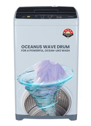 Haier 7 Kg 5 Star Fully Automatic Top Load Washing Machine with Oceanus Wave Drum, Magic Filter, 8 Wash Programs (HWM70-AE, Moonlight Silver, Stainless Steel Drum, 15 Mins Quick Wash) 