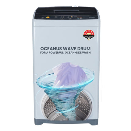 Haier 7 Kg 5 Star Fully Automatic Top Load Washing Machine with Oceanus Wave Drum, Magic Filter, 8 Wash Programs (HWM70-AE, Moonlight Silver, Stainless Steel Drum, 15 Mins Quick Wash) 