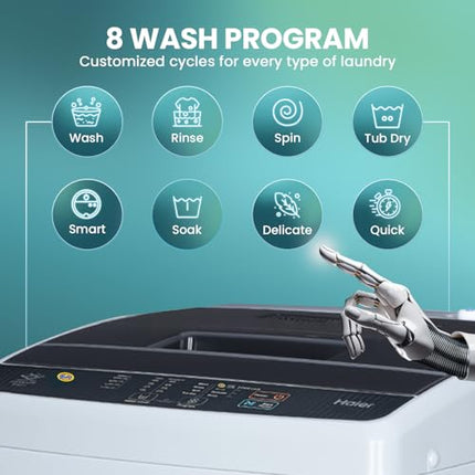 Haier 7 Kg 5 Star Fully Automatic Top Load Washing Machine with Oceanus Wave Drum, Magic Filter, 8 Wash Programs (HWM70-AE, Moonlight Silver, Stainless Steel Drum, 15 Mins Quick Wash) 