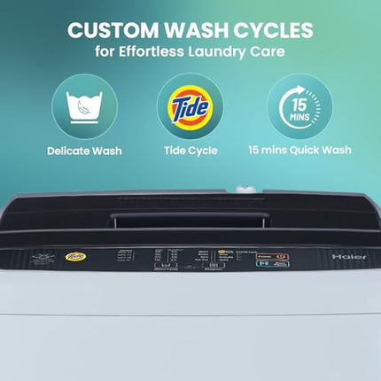 Haier 7 Kg 5 Star Fully Automatic Top Load Washing Machine with Oceanus Wave Drum, Magic Filter, 8 Wash Programs (HWM70-AE, Moonlight Silver, Stainless Steel Drum, 15 Mins Quick Wash) 