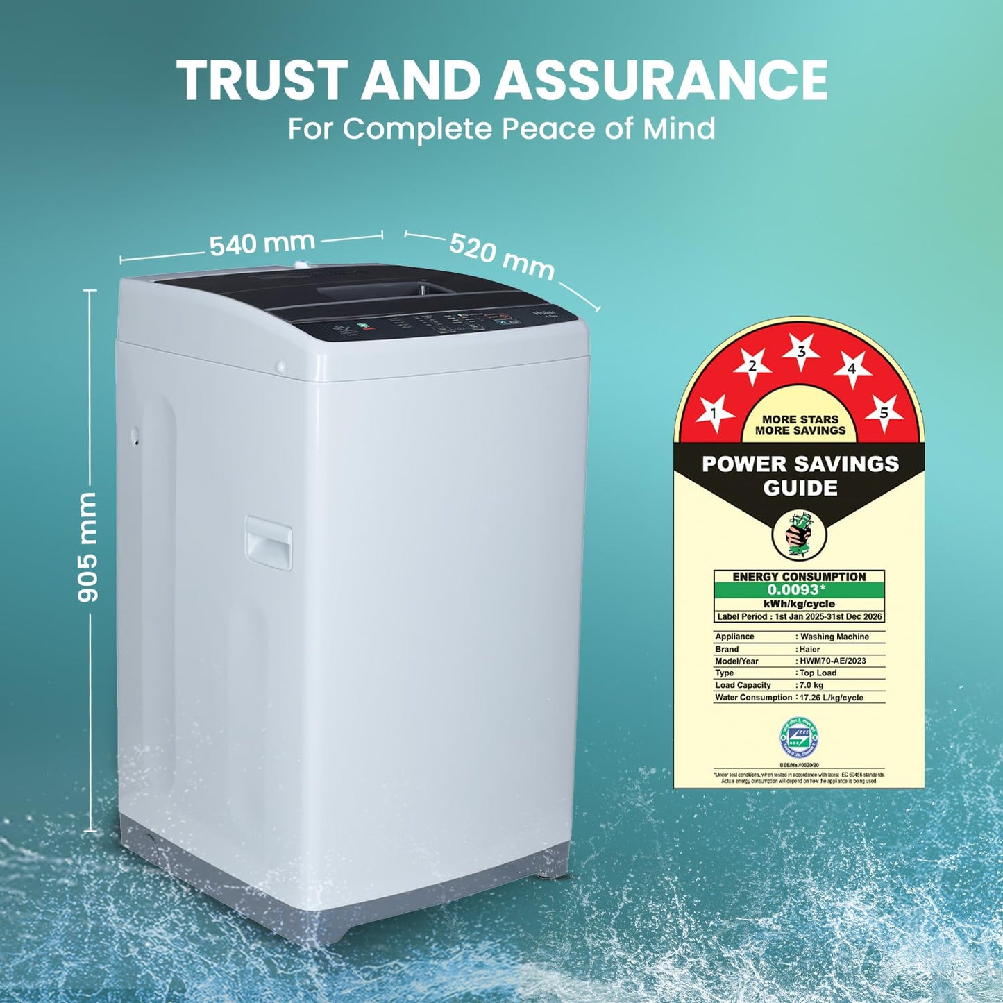 Haier 7 Kg 5 Star Fully Automatic Top Load Washing Machine with Oceanus Wave Drum, Magic Filter, 8 Wash Programs (HWM70-AE, Moonlight Silver, Stainless Steel Drum, 15 Mins Quick Wash) 