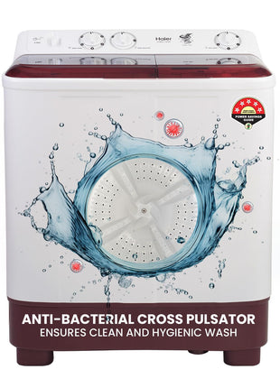 Haier 7 Kg 5 Star Semi Automatic Top Load Washing Machine with Anti Bacterial Cross Pulsator and Spray Function (HTW70-1187BTN, Anti Rat Mesh, Magic Filter, Castors, Burgundy) 