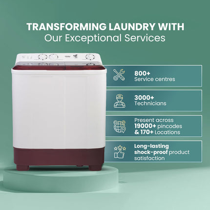 Haier 7 Kg 5 Star Semi Automatic Top Load Washing Machine with Anti Bacterial Cross Pulsator and Spray Function (HTW70-1187BTN, Anti Rat Mesh, Magic Filter, Castors, Burgundy) 