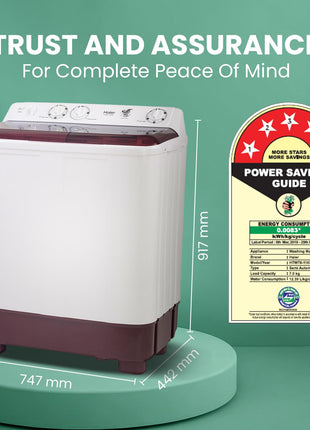 Haier 7 Kg 5 Star Semi Automatic Top Load Washing Machine with Anti Bacterial Cross Pulsator and Spray Function (HTW70-1187BTN, Anti Rat Mesh, Magic Filter, Castors, Burgundy) 